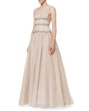 Sleeveless V-Neck Crystal-Waist Gown, Rose Gold