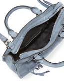 Regan Micro Leather Satchel Bag, Dusty Blue