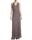 Dita Sleeveless Ribbon Rectangles Silk Gown, Orange