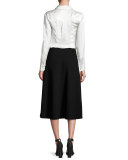 Cigarette-Print Structured Blouse, Bone