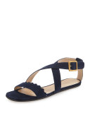 Scalloped Crisscross Flat Sandal, Blue Lagoon
