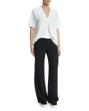 Crepe Short-Sleeve Double-V Top