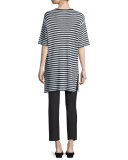 Half-Sleeve Striped Organic-Linen Sweater, Graphite/White