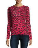 Cashmere Leopard-Print Crewneck Sweater