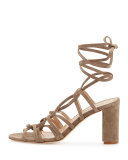 Jena Suede Lace-Up Sandal, Taupe
