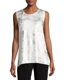 Silver Cloud Knit Long Tank, White/Silver