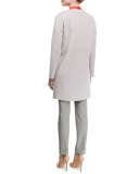 Snap-Front Long Wool/Cashmere Coat, Silver Gray