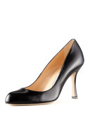 Foka Round-Toe Leather Pump, Black