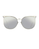 Semi-Rimless Square Sunglasses, White Gold/Platinum