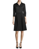 Poplin 3/4-Sleeve Blouse, Black