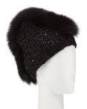 Fox Fur Mohawk Beanie, Black