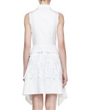 Sleeveless Embroidered Shirtdress, White