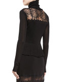 Marge Lace-Yoke Turtleneck Top