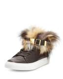 100mm High-Top Sneaker with Fur Collar, Chocolate