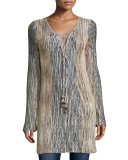 Maviale Metallic Ribbed Lace-Up Tunic Sweater
