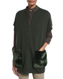 Ribbed Zip-Front Vest w/ Faux Fur Pockets, Vineyard