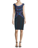 Cap-Sleeve Geometric-Print Sheath Dress