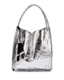 Medium Metallic Leather Tote Bag, Silver