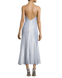 Fresia Sleeveless Metallic Midi Slip Dress, Medium Gray
