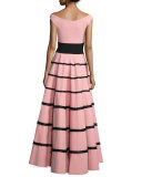 Nicoletta Tiered Fringe Jersey Gown, Pink/Black