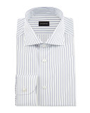 Pinstripe Woven Dress Shirt, White/Navy