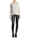 Ribbed Ruched-Sleeve Sweater, Shell