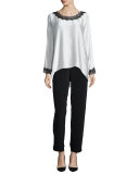 Full-Leg Silk Pants, Black