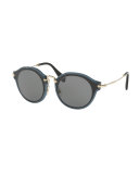 Trimmed Monochromatic Round Sunglasses