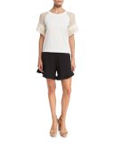 Stretch Crepe High-Rise Ruffle Shorts, Black