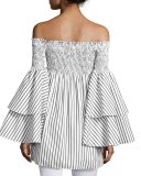 Apollonia Off-the-Shoulder Striped Top, White/Black