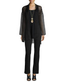 Washable-Crepe Boot-Cut Pants, Black 