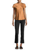 Short-Sleeve Satin Top, Bronze