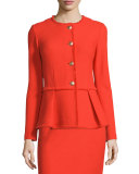Peplum Textural-Twill Jacket, Geranium
