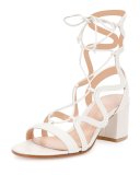 Metallic Loop-Caged Gladiator Sandal, Off White