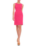 Sleeveless Round-Neck Wool Sheath Dress, Rose