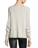 Ribbed Ruched-Sleeve Sweater, Shell