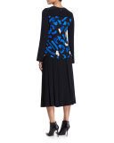 Long-Sleeve Brushstroke-Print Top, Blue/White Multi