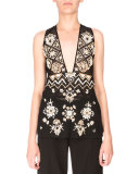 Sleeveless Embellished Lace Tunic, Black