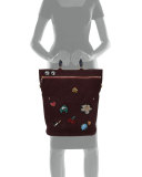 Orsett Space Invader Large Suede Tote Bag, Burgundy