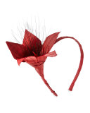Asa Floral Eel-Skin Headband, Red