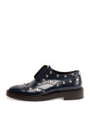 Studded Wing-Tip Derby Loafer, Bleu Obscur