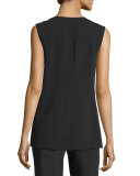 Layered Open-Front Sleeveless Jacket, Black