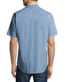 Caringella Checkerboard Short-Sleeve Sport Shirt, Turquoise