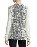 Superfine Floral-Print Cashmere Cardigan