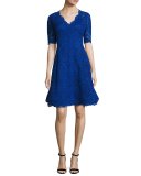 Floral Lace Fit-and-Flare Cocktail Dress, Royal
