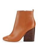 Grove Leather 100mm Block-Heel Bootie, Royal Tan
