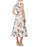 Sleeveless Metallic Floral-Print Dress, Copper