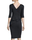 Faridamm Double-Peplum Sheath Dress, Nero