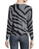 Zebra-Print Crystal-Button Cardigan, Multi