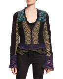 Crochet Ruffled-Trim Jacket, Black